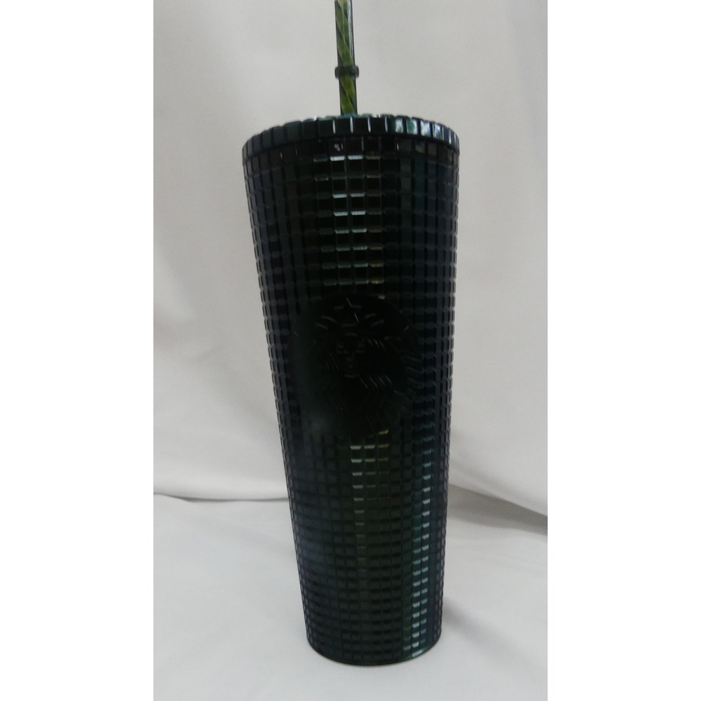 Starbucks Tumbler Unisex 24oz Iridescent Dark Green Grid Textured Venti Cold Cup